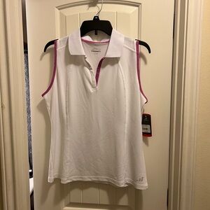 New Fila Women's White Sleeveless Polo Top